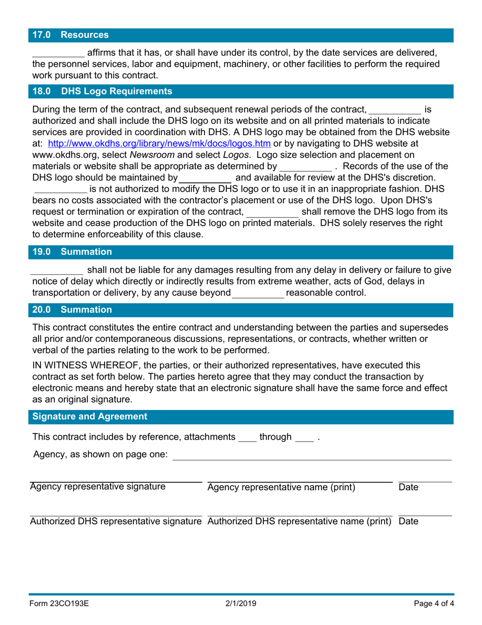 Form 23CO193E Contract for Public Agencies - Oklahoma, Page 4