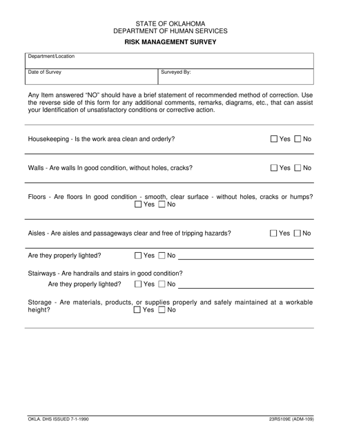 Form 23RS109E (ADM-109) Risk Management Survey - Oklahoma