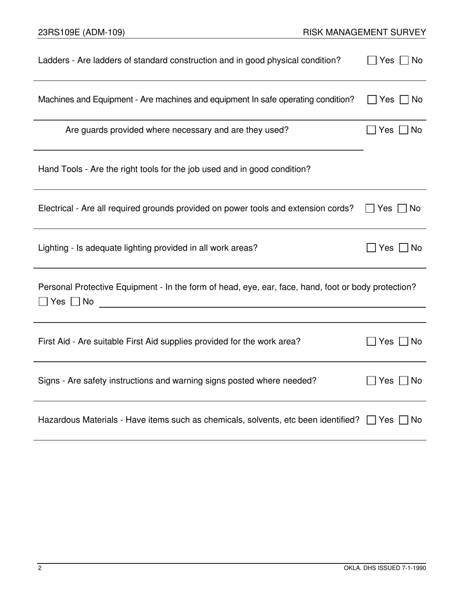 Form 23RS109E (ADM-109) Risk Management Survey - Oklahoma, Page 2