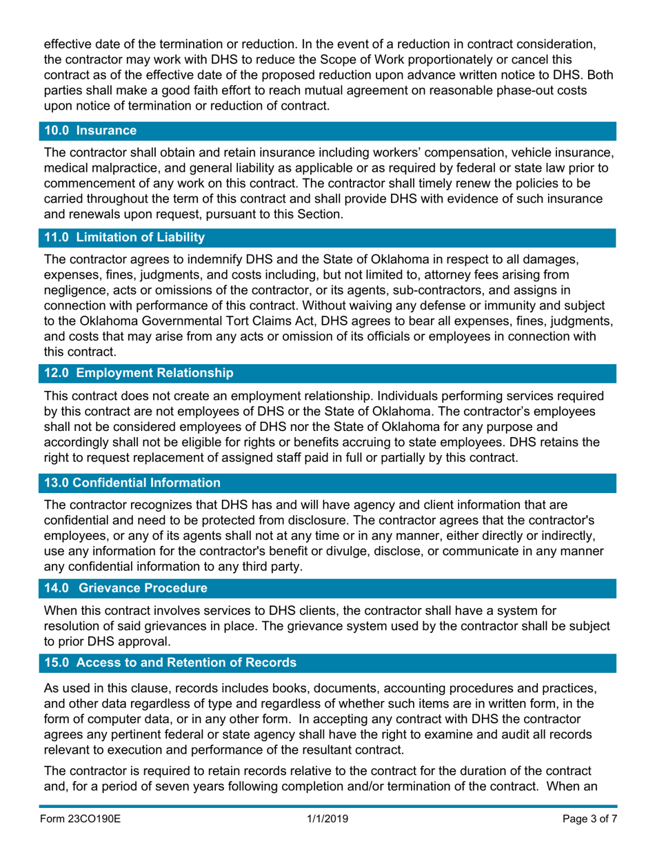 Form 23CO190E Contract - Oklahoma, Page 3