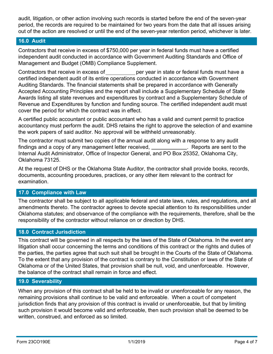 Form 23CO190E Contract - Oklahoma, Page 4
