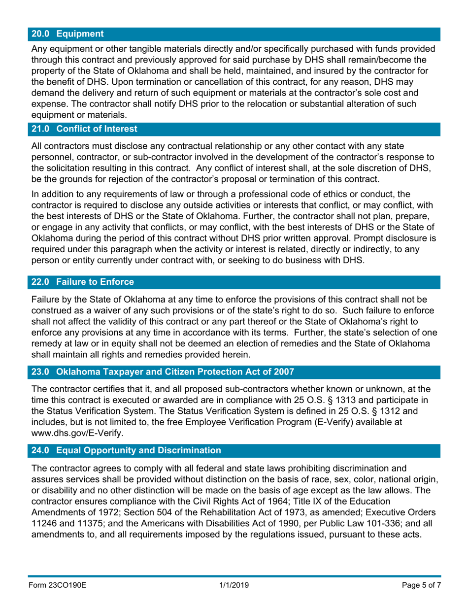 Form 23CO190E Contract - Oklahoma, Page 5