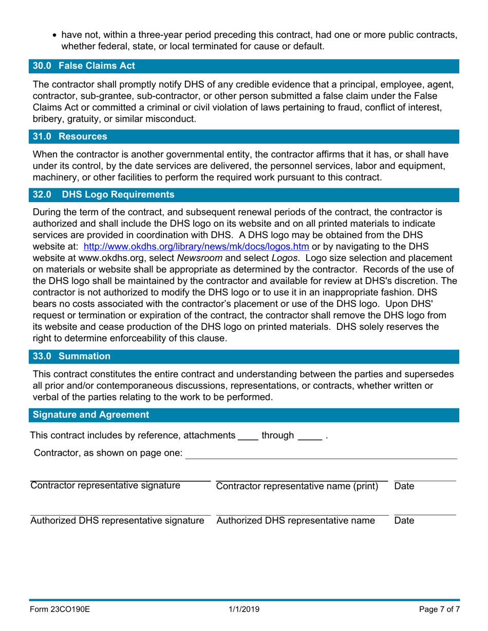 Form 23CO190E Contract - Oklahoma, Page 7