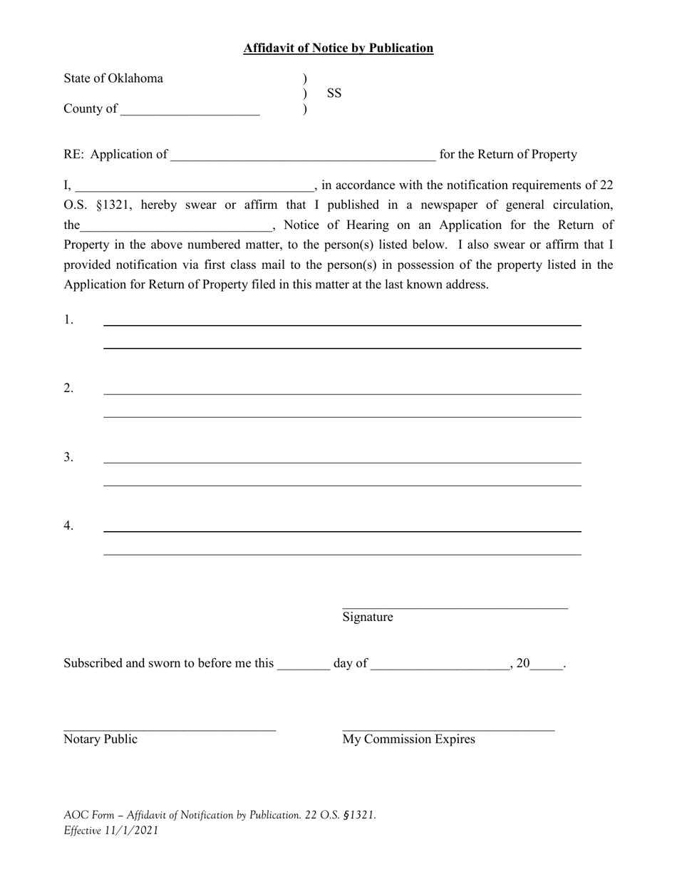 Affidavit of Notice by Publication - Oklahoma, Page 1