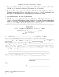 Notice of Hearing on an Application for the Return of Property by Publication - Oklahoma