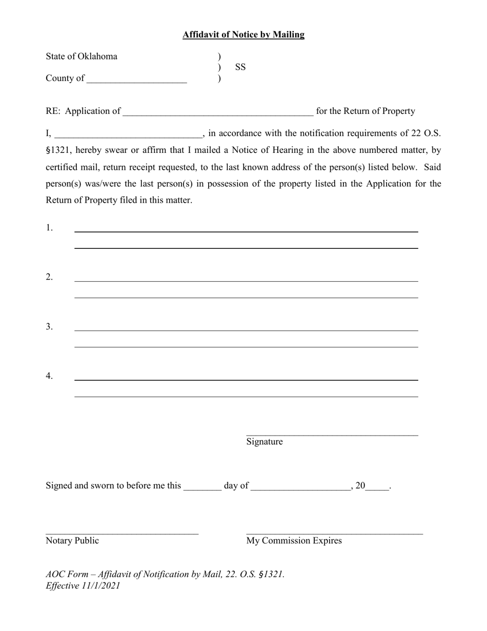 Oklahoma Affidavit Of Notice By Mailing Fill Out Sign Online And Download Pdf Templateroller 6271