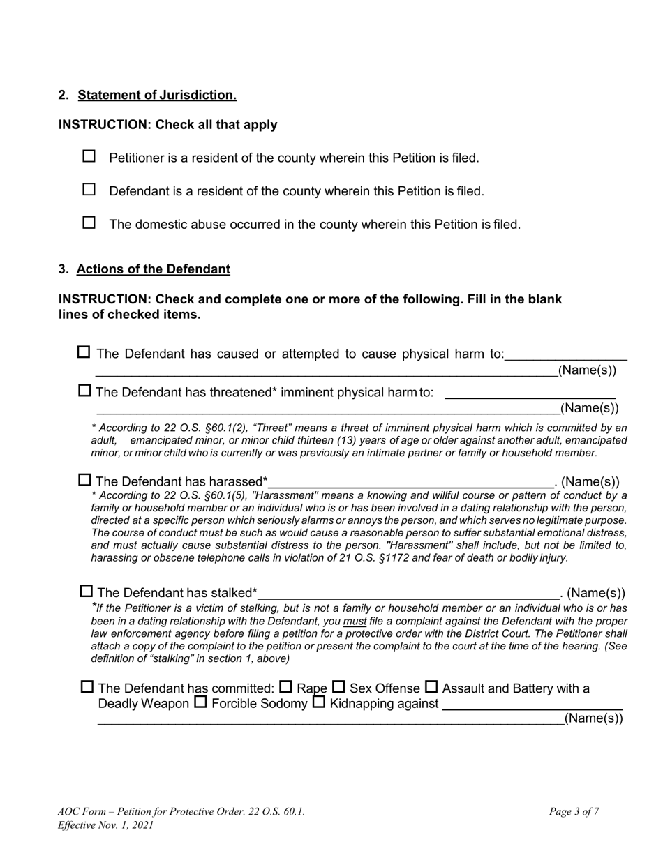 Oklahoma Petition for Protective Order Fill Out, Sign Online and