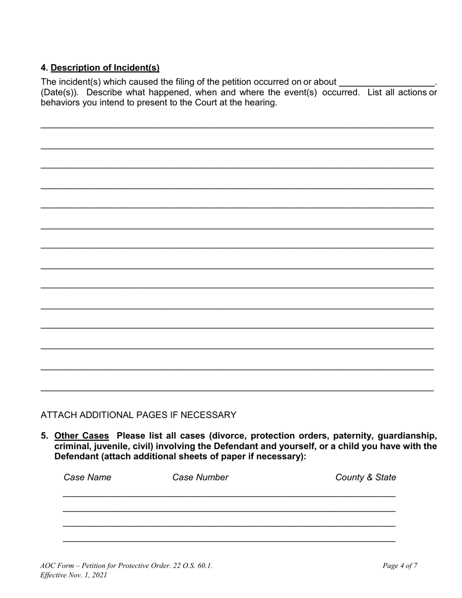 Petition for Protective Order - Oklahoma, Page 4