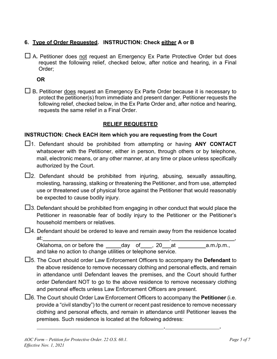 Oklahoma Petition for Protective Order Fill Out, Sign Online and