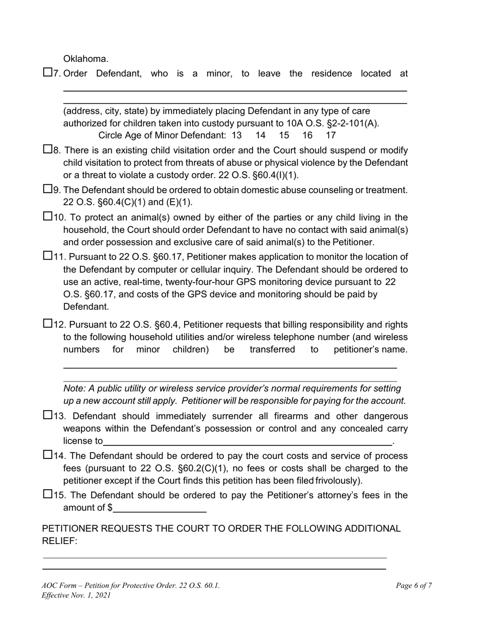 Oklahoma Petition for Protective Order Fill Out, Sign Online and