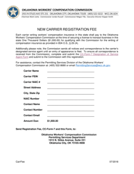 Document preview: New Carrier Registration Fee - Oklahoma