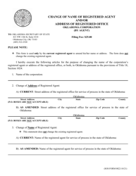 SOS Form 0022 &quot;Change of Name of Registered Agent and/or Address of Registered Office Oklahoma Corporation (By Agent)&quot; - Oklahoma