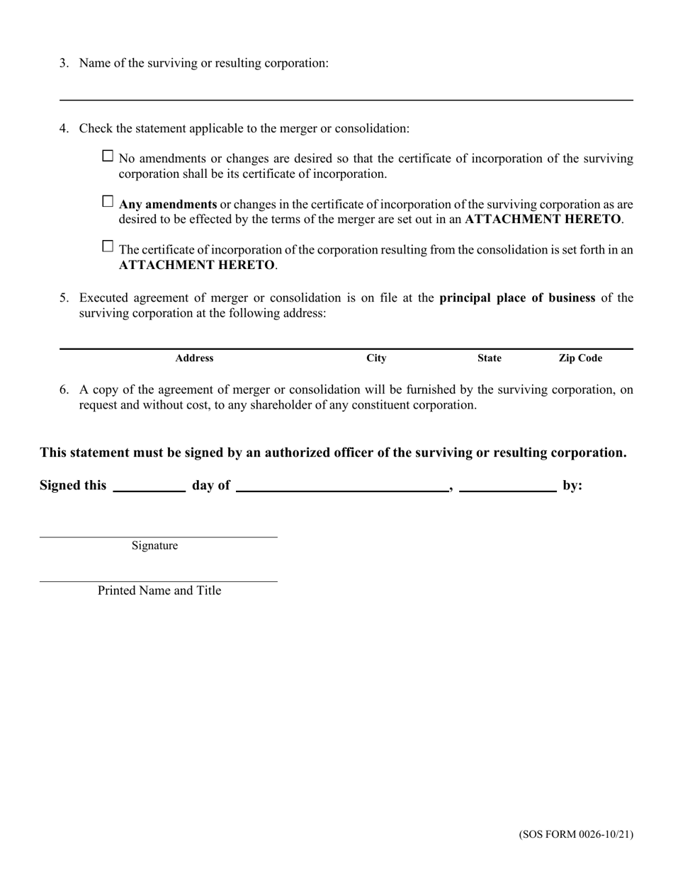 SOS Form 0026 Certificate of Merger or Consolidation (Oklahoma Corporation Into Oklahoma Corporation) - Oklahoma, Page 2