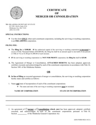 SOS Form 0026 &quot;Certificate of Merger or Consolidation (Oklahoma Corporation Into Oklahoma Corporation)&quot; - Oklahoma