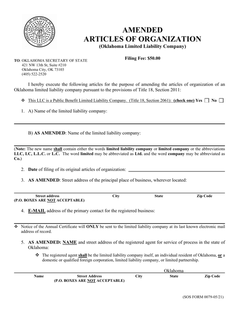 SOS Form 0079 Amended Articles of Organization (Oklahoma Limited Liability Company) - Oklahoma