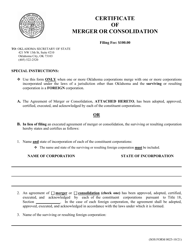 SOS Form 0025 Certificate of Merger or Consolidation (Oklahoma Corporation Into Foreign Corporation) - Oklahoma