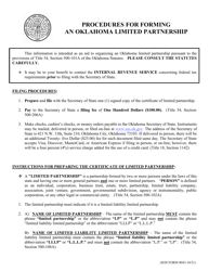 SOS Form 0043 &quot;Certificate of Limited Partnership (Oklahoma Limited Partnership)&quot; - Oklahoma