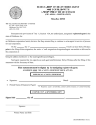 SOS Form 0023 Resignation of Registered Agent Not Coupled With Appointment of Successor (Oklahoma Corporation) - Oklahoma