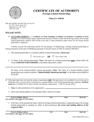 SOS Form 0030 &quot;Certificate of Authority (Foreign Limited Partnership)&quot; - Oklahoma
