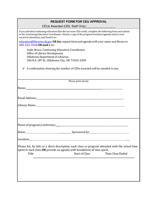 Request Form for Ceu Approval - Oklahoma Download Pdf