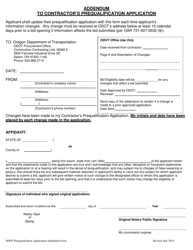 Document preview: Addendum to Contractor's Prequalification Application - Oregon