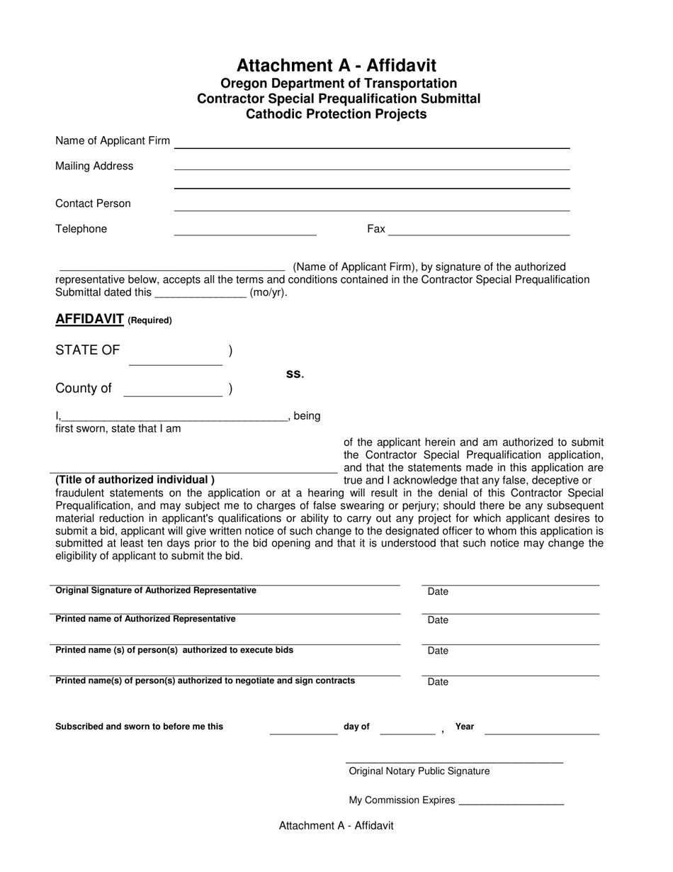 Attachment A Affidavit - Cathodic Protection Projects - Oregon, Page 1