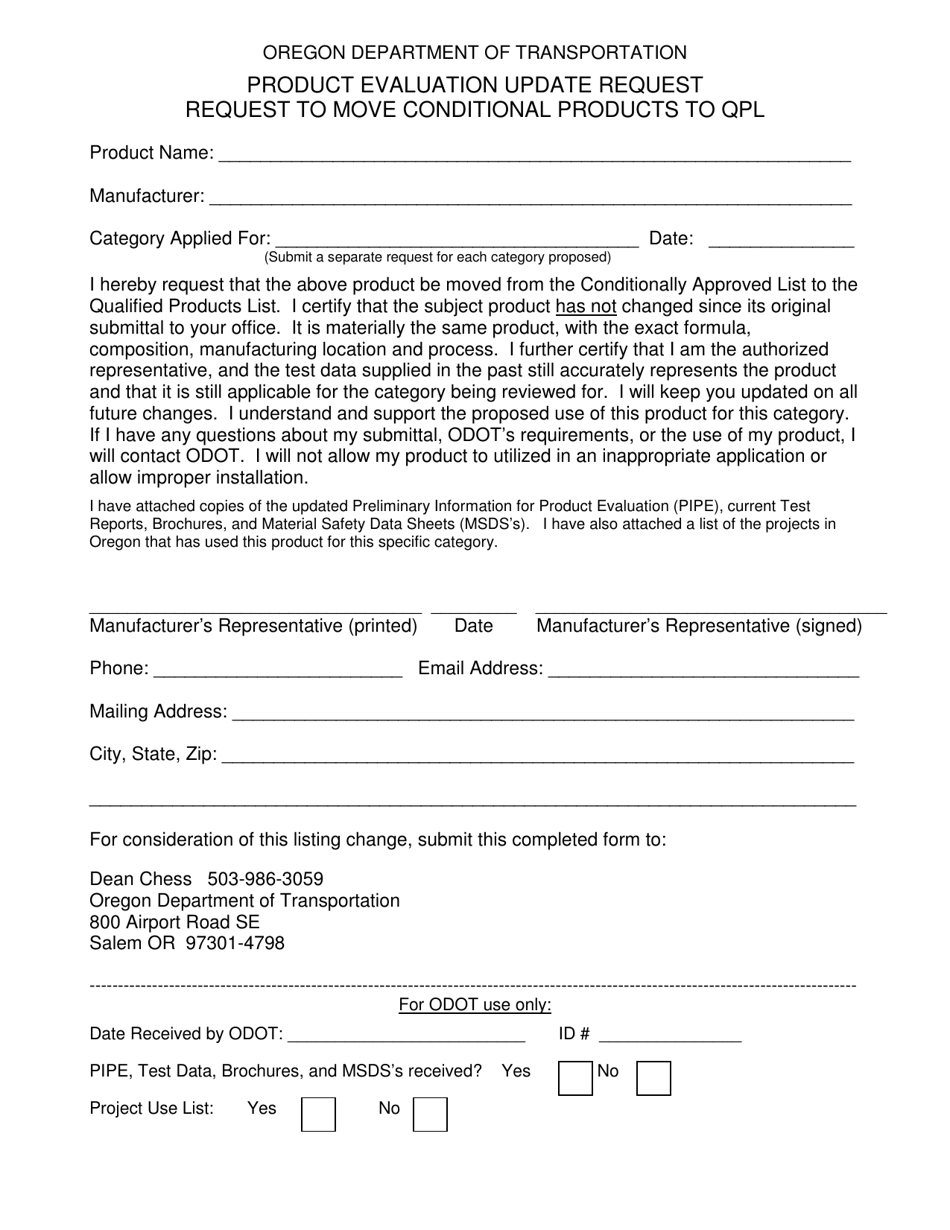 Product Evaluation Update Request - Request to Move Conditional Products to Qpl - Oregon, Page 1