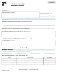 Document preview: Form 734-5098 Preliminary Information for Product Evaluation - Oregon