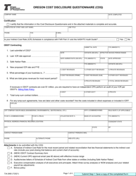 Form 734-2660 &quot;Oregon Cost Disclosure Questionnaire (Cdq)&quot; - Oregon