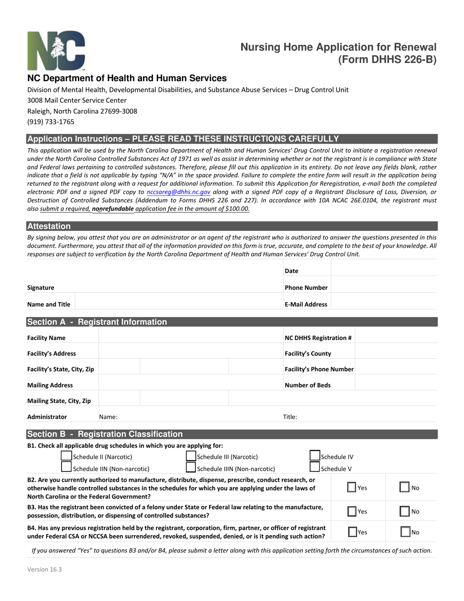 Form DHHS226-B Nursing Home Application for Renewal - North Carolina, Page 1