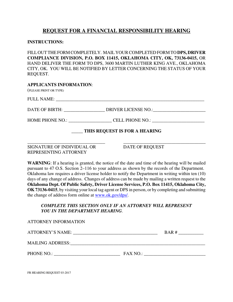 Request for a Financial Responsibility Hearing - Oklahoma, Page 2
