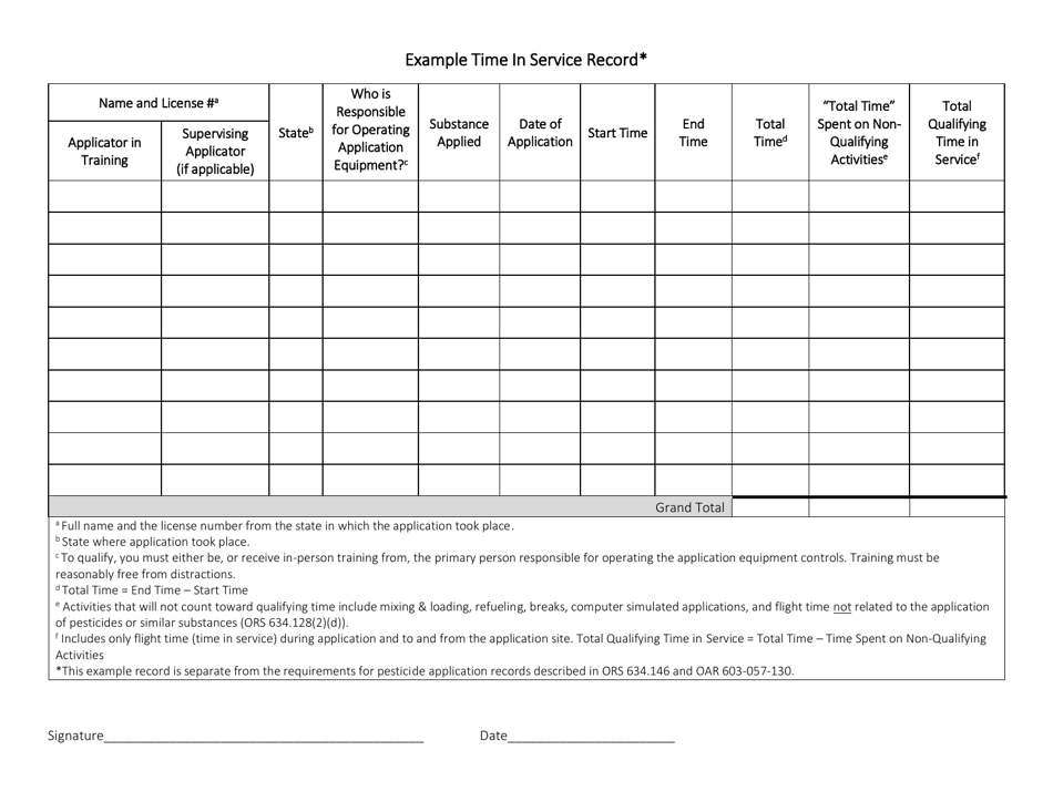 Oregon Example Time in Service Record - Fill Out, Sign Online and ...
