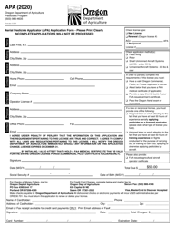 Document preview: Form APA Aerial Pesticide Applicator (Apa) Application Form - Oregon, 2020