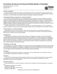 Informe De Perdida Presuntamente Causada Por El Uso De Insecticidas, Herbicidas, Fungicidas Y Otros Pesticidas - Oregon (Spanish)