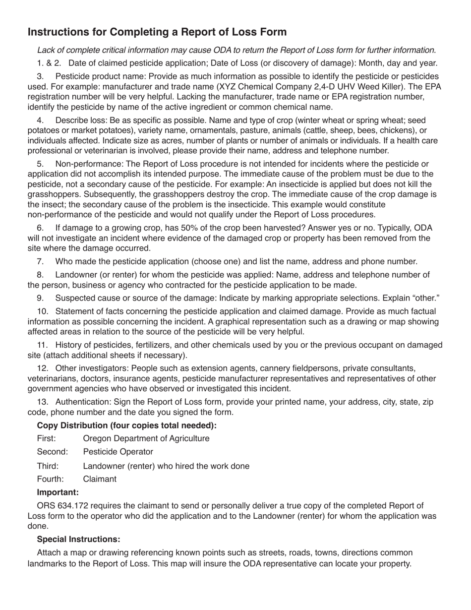 Report of Loss Allegedly Caused by Use of Insecticides, Herbicides, Fungicides and Other Pesticides - Oregon, Page 2