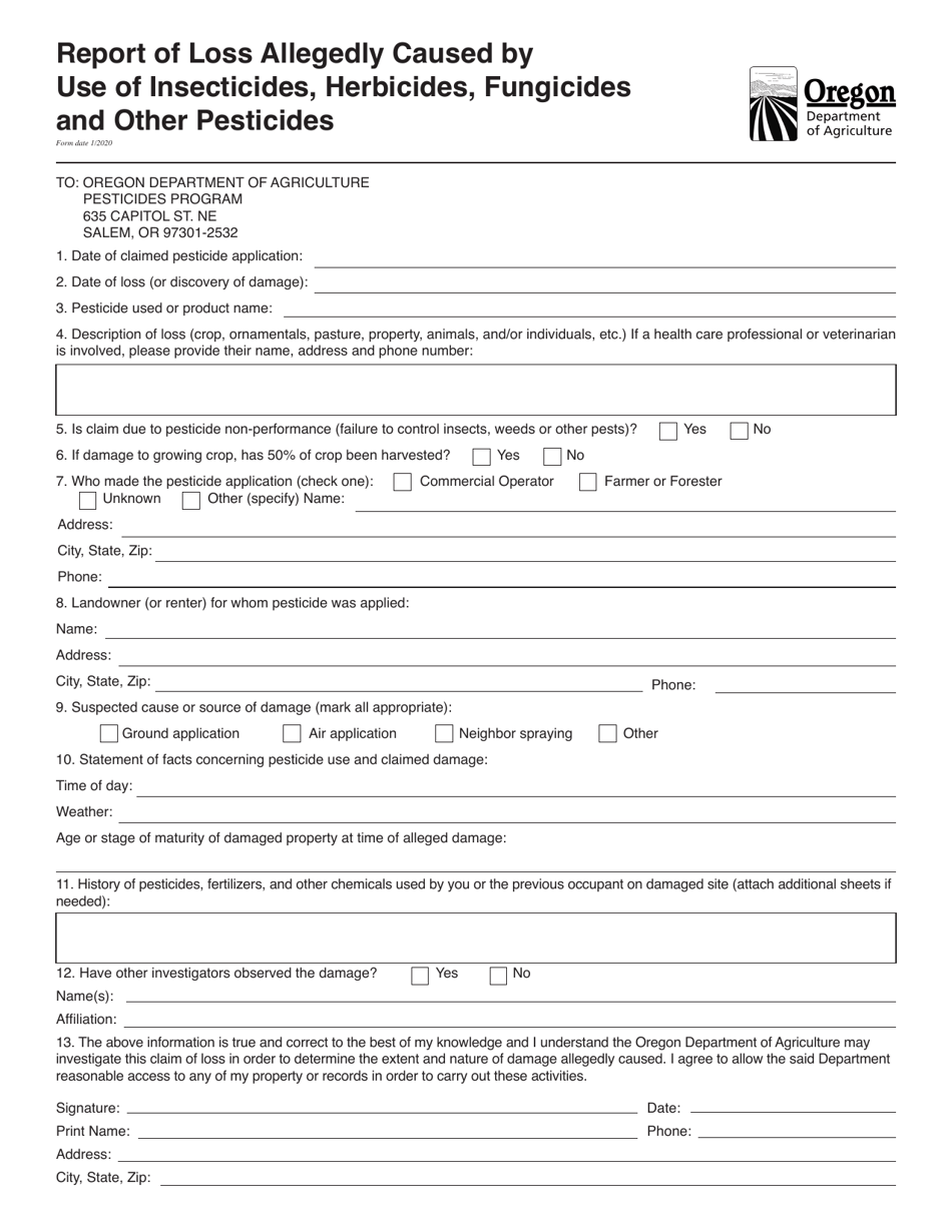 Report of Loss Allegedly Caused by Use of Insecticides, Herbicides, Fungicides and Other Pesticides - Oregon, Page 3