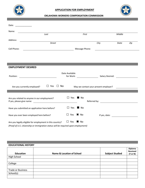 Application for Employment - Oklahoma Download Pdf