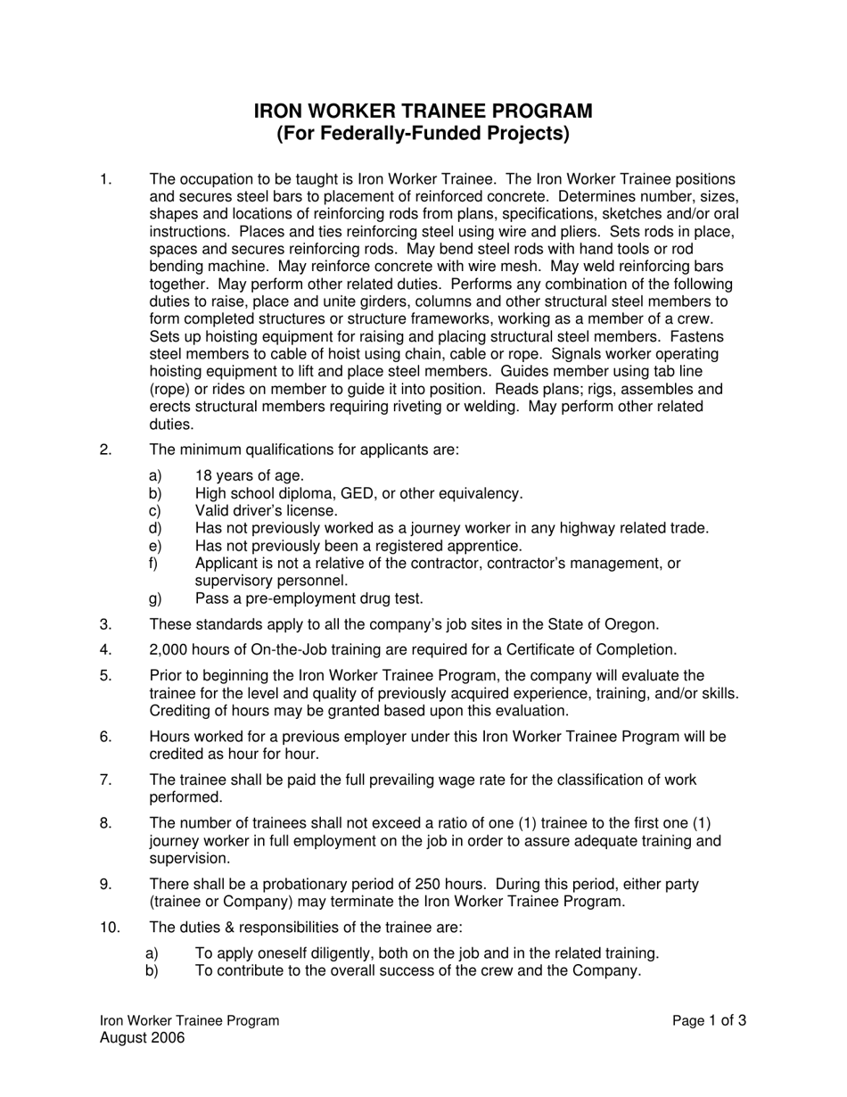 Iron Worker Trainee Program (For Federally-Funded Projects) - Oregon, Page 1