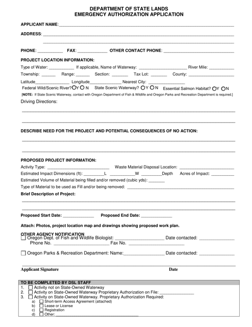 Emergency Authorization Application - Oregon