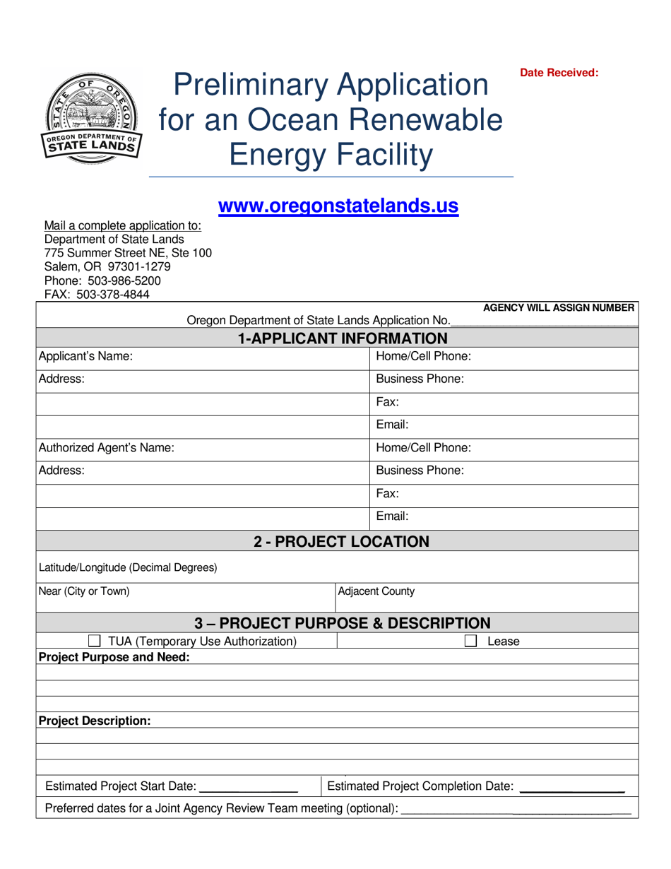 Preliminary Application for an Ocean Renewable Energy Facility - Oregon, Page 1
