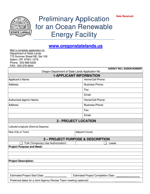 Preliminary Application for an Ocean Renewable Energy Facility - Oregon Download Pdf