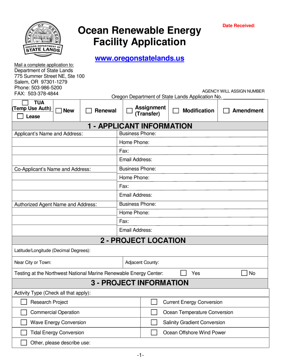 Ocean Renewable Energy Facility Application - Oregon, Page 1