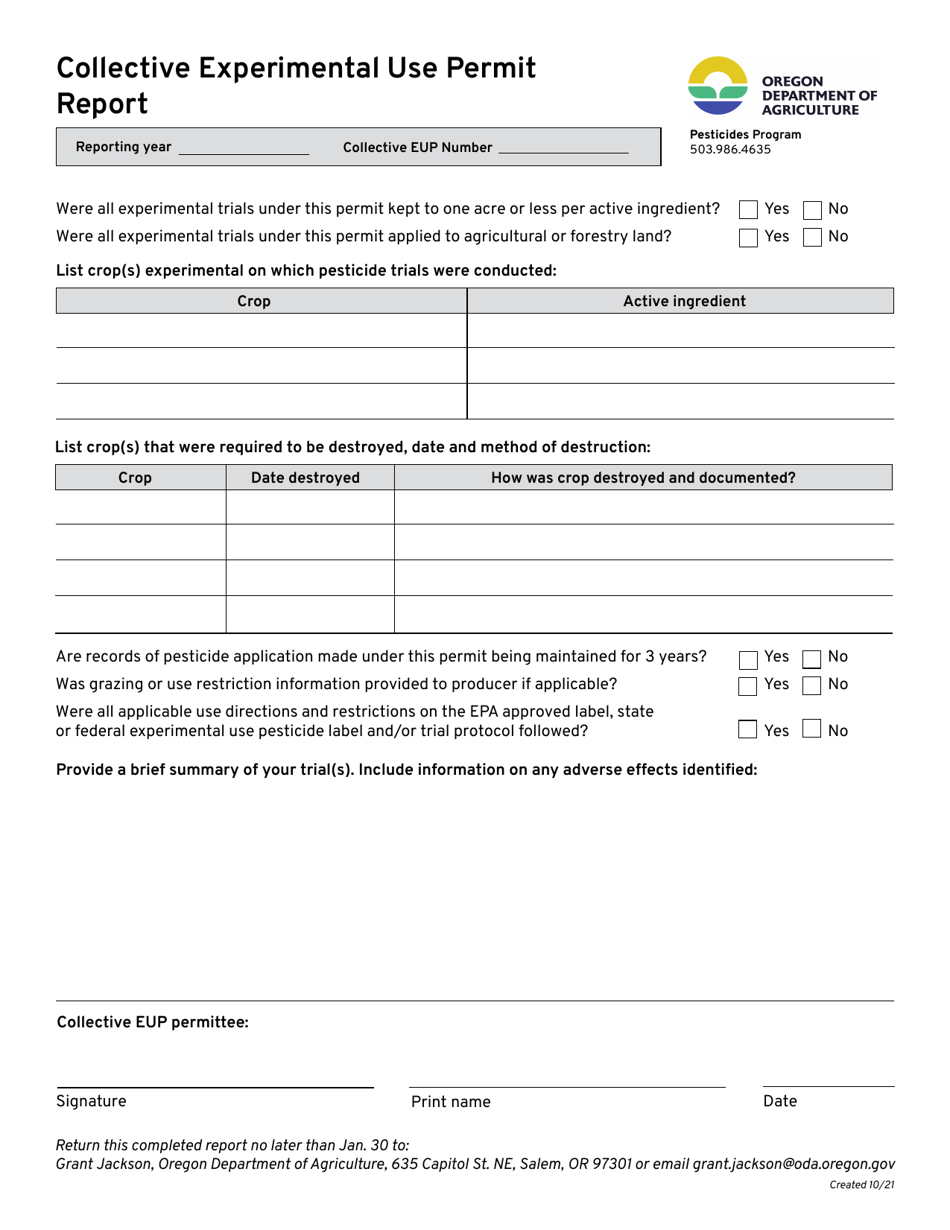 Collective Experimental Use Permit Report - Oregon, Page 1