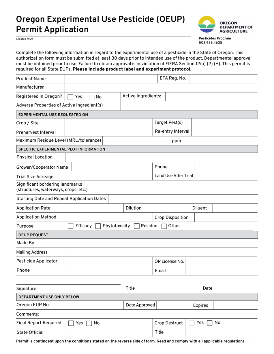 Oregon Experimental Use Pesticide (Oeup) Permit Application - Oregon, Page 2