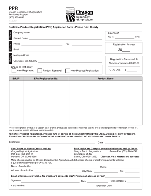 Form PPR Pesticide Product Registration (Ppr) Application Form - Oregon