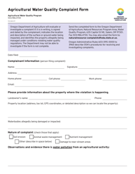 Document preview: Agricultural Water Quality Complaint Form - Oregon