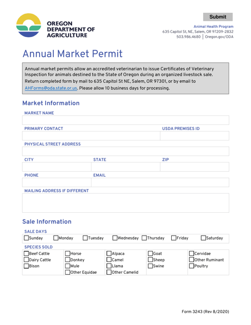 Form 3243 Annual Market Permit - Oregon