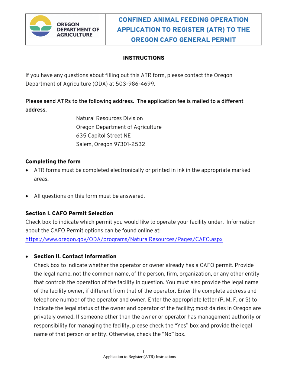 Confined Animal Feeding Operation Application to Register (Atr) to the Oregon Cafo General Permit - Oregon, Page 12