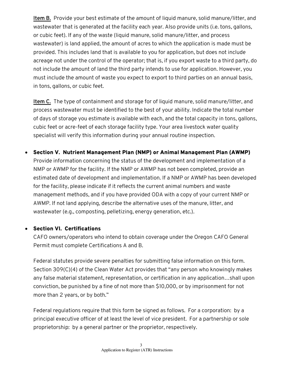 Confined Animal Feeding Operation Application to Register (Atr) to the Oregon Cafo General Permit - Oregon, Page 14