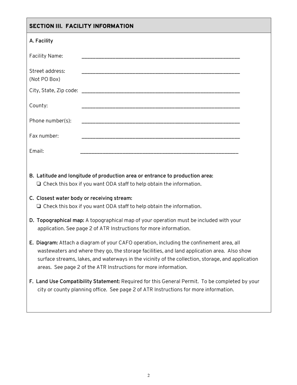 Confined Animal Feeding Operation Application to Register (Atr) to the Oregon Cafo General Permit - Oregon, Page 2